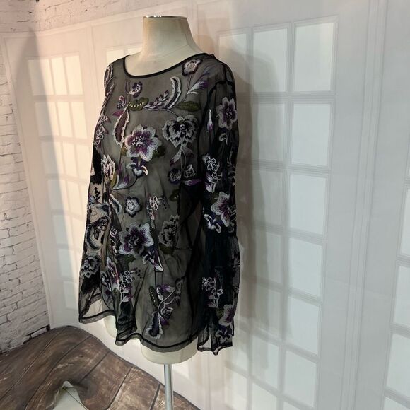 🔥🔥5 for $25🔥🔥Inc International Concepts Black Mesh Long Bell Sleeve Blouse Sz 2X - Picture 4 of 9